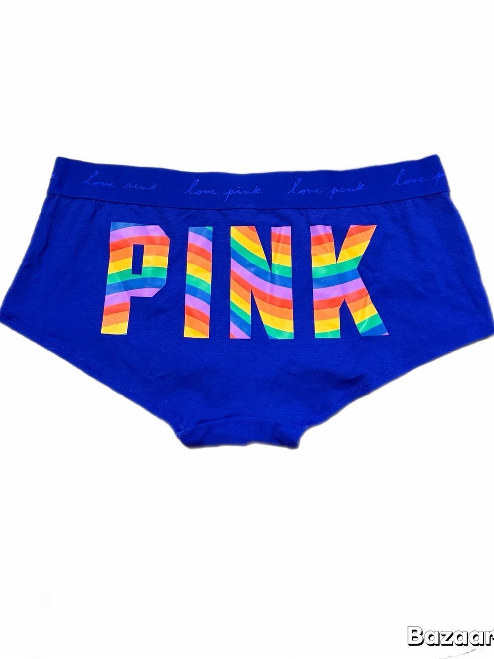 Victorias Secret Pink Soft Cotton Boyshort Boxer panty pink on back blue Xl